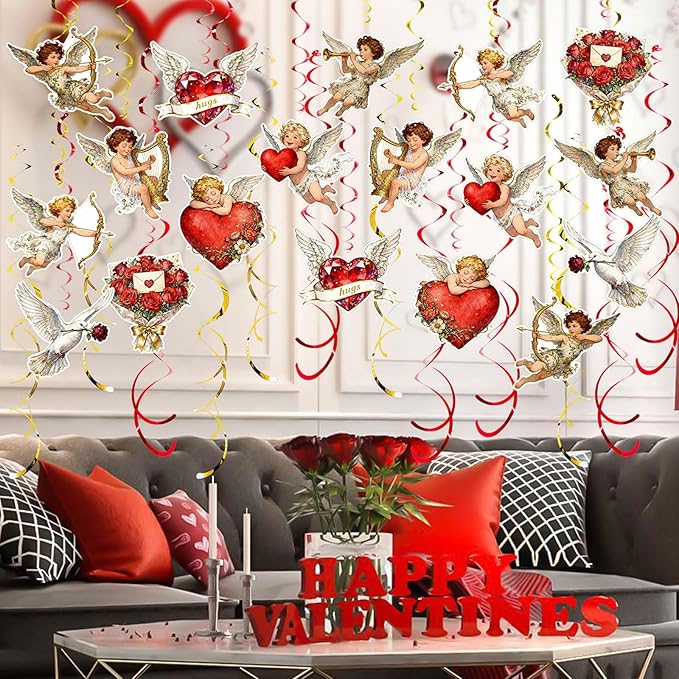 Valentine's Cupid Party Streamers 48 PCS Romantic Hanging Swirl