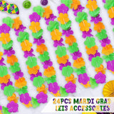 Mardi Gras Leis Accessories, 24PCS Purple Gold Green Silk Flower