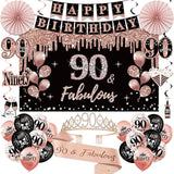 90th Birthday Decorations for Women 33pcs 90th Crown and Sash Black
