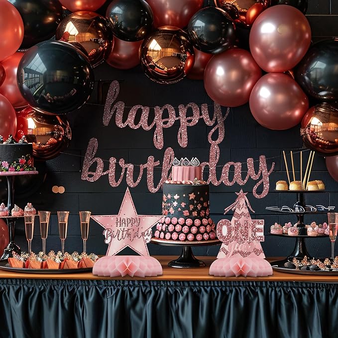 Pink 1st Birthday Table Centerpieces for Baby Girls Rose Gold