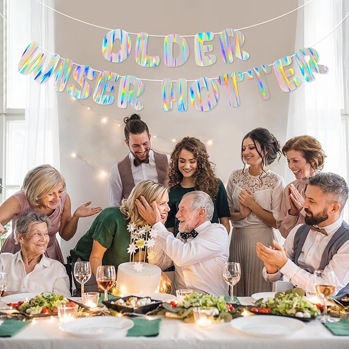 Iridescent Older Wiser Hotter Banner, Pre-Strung Funny Birthday