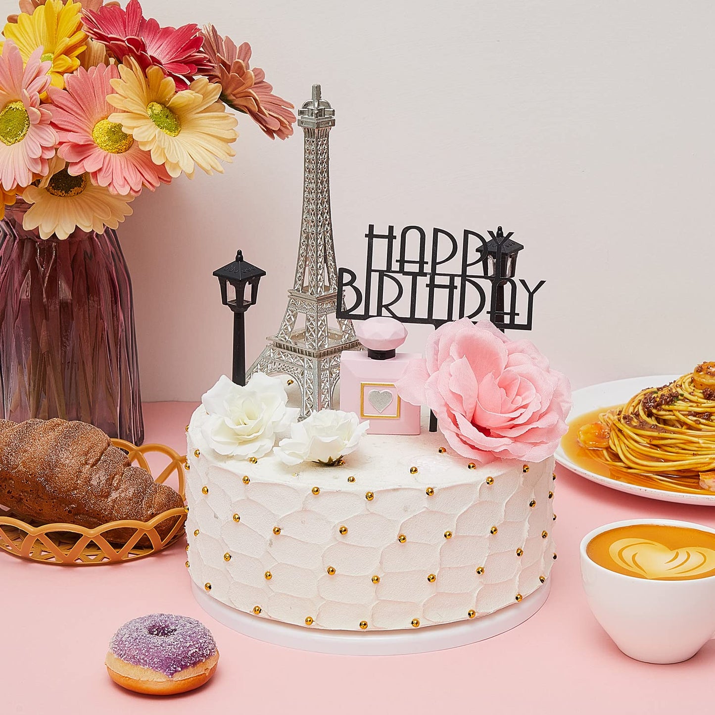 8 Pcs Paris Eiffel Tower Cake Topper Set, 7 Inch Romantic Decor with