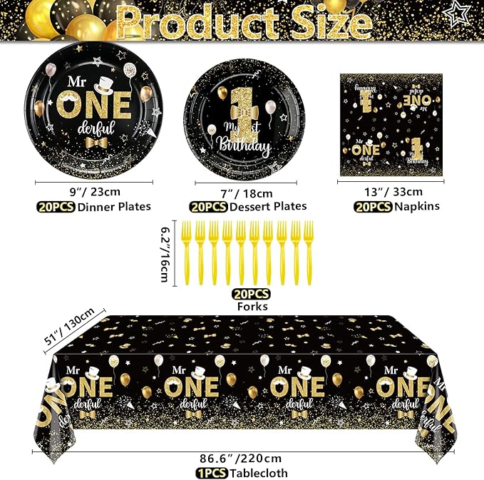 Mr Onederful Birthday Decorations Black Gold Party Plates Napkins