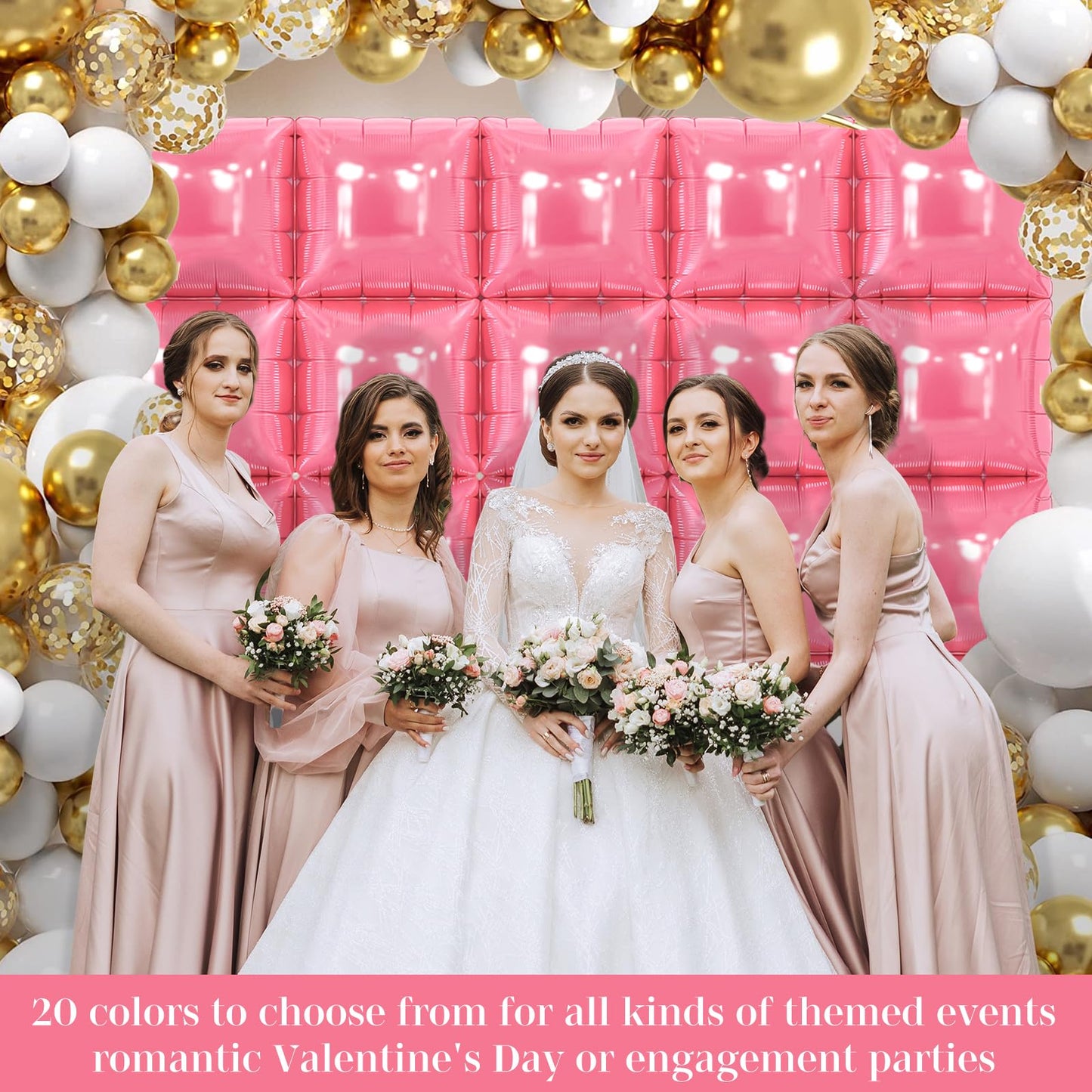 Pink Square Foil Balloons 25 Pcs Metallic Pink Balloons Wall Backdrop