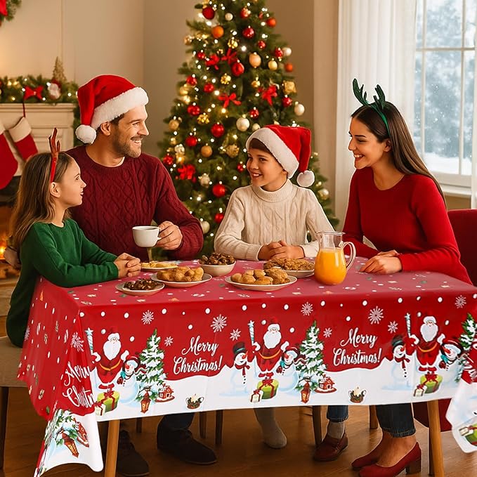 3PCS Christmas Tablecloth Red Rectangular Plastic Christmas