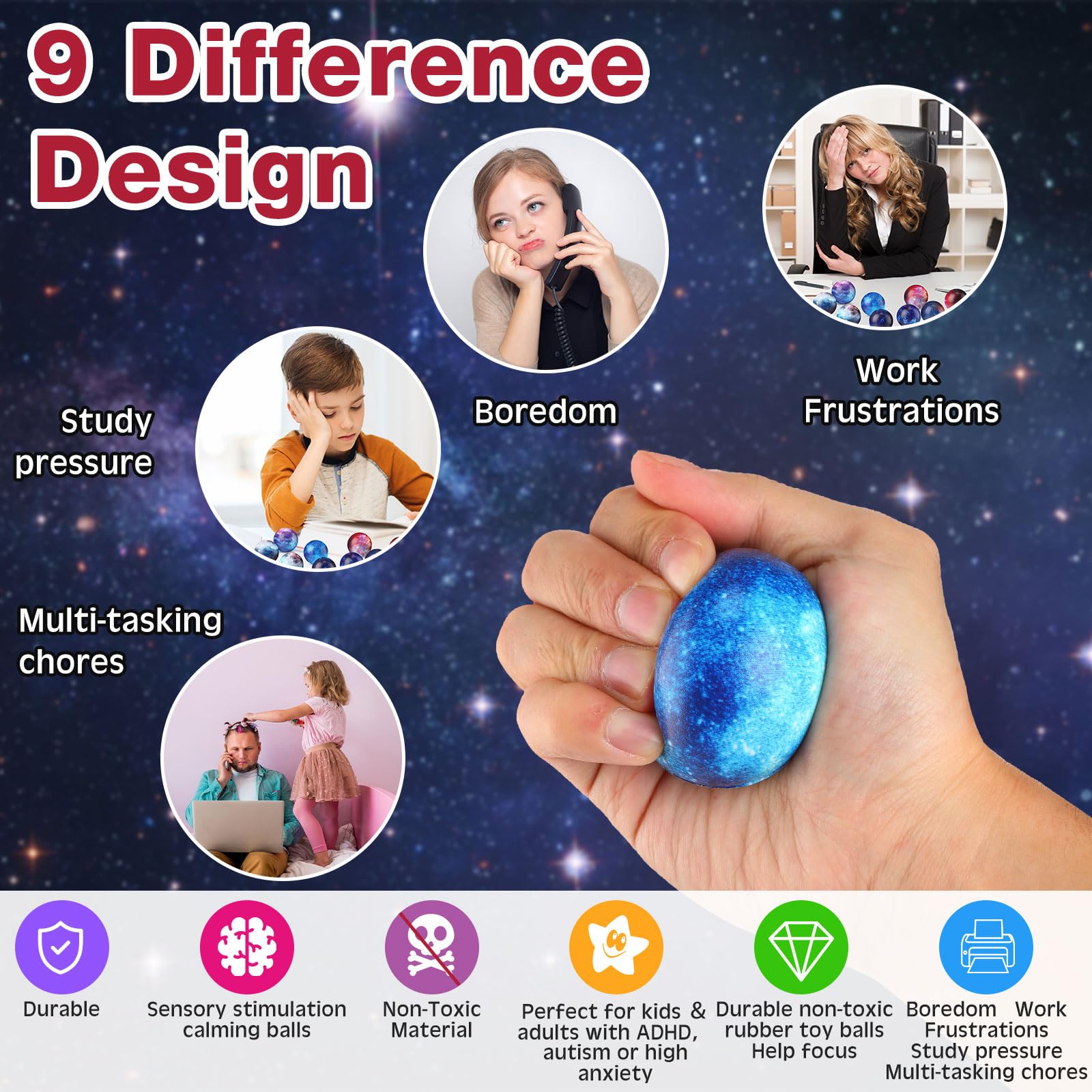 120 Pcs Galaxy Stress Ball Bulk for Kid Adult Squeeze 2 Inch