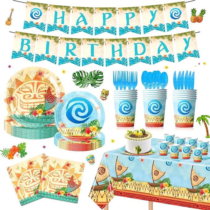 170PCS Tropical Birthday Party Supplies Hawaiian Luau Tableware Set