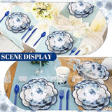 410 Pcs Blue Floral Wedding Decorations Elegant Floral Paper Plates