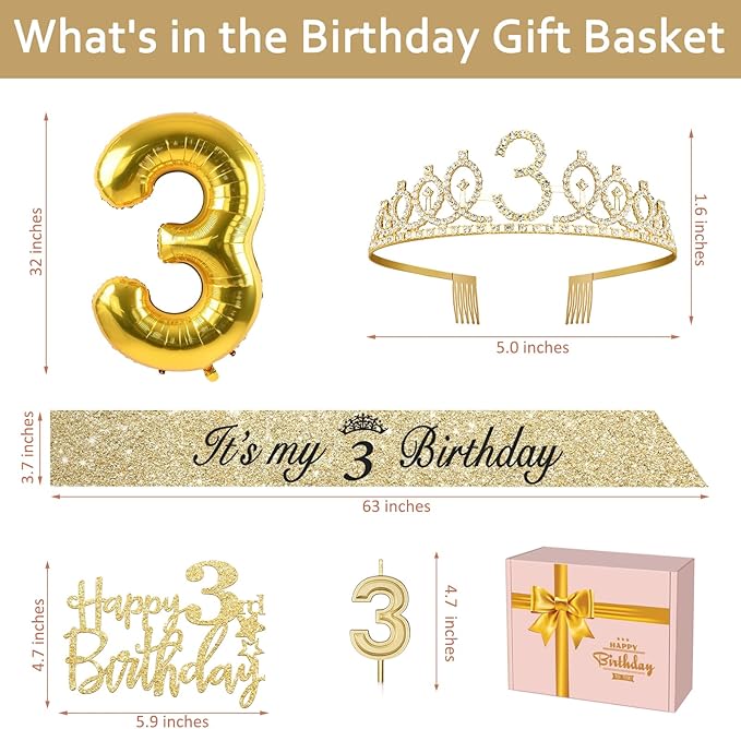 3rd Birthday Decorations for Girls with 3rd Birthday Sash and