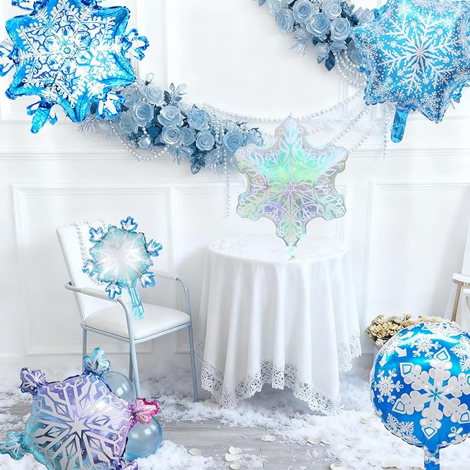 Biapian Snowflakes Balloons Set, Large Snowflake Shaped Foil Balloon,