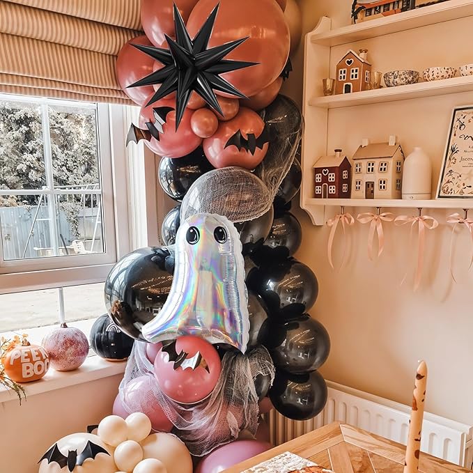 120 Pcs Halloween Balloon Arch Paready Ghost Star Foil Balloon Black