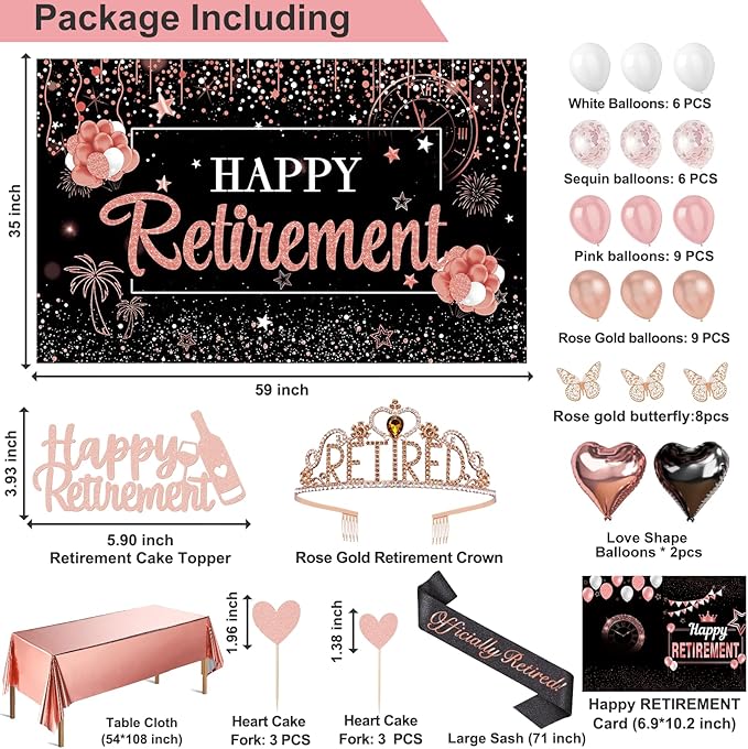 52Pcs Retirement Party Decorations Women with Retirement Sash and