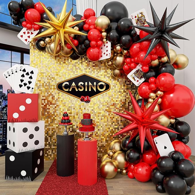 Casino Balloon Arch Garland Kit with Red Black and Gold Balloons