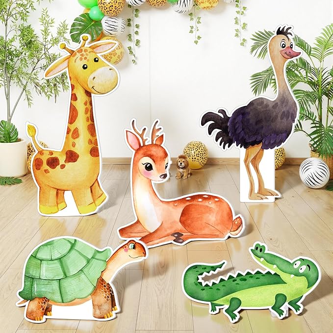 5 Pcs Large Jungle Safari Animal Cardboard Cutouts 16.5 to 26.4 inch
