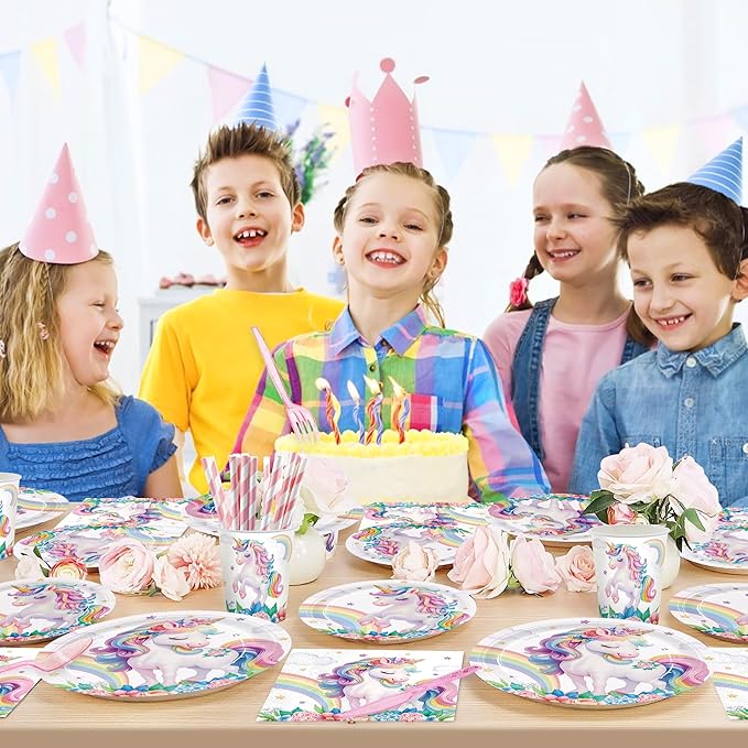 192pcs Unicorn Plates Napkins Unicorn Birthday Party Supplies