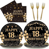 96PCS 18th Birthday Party Plates Set Black and Gold Theme
