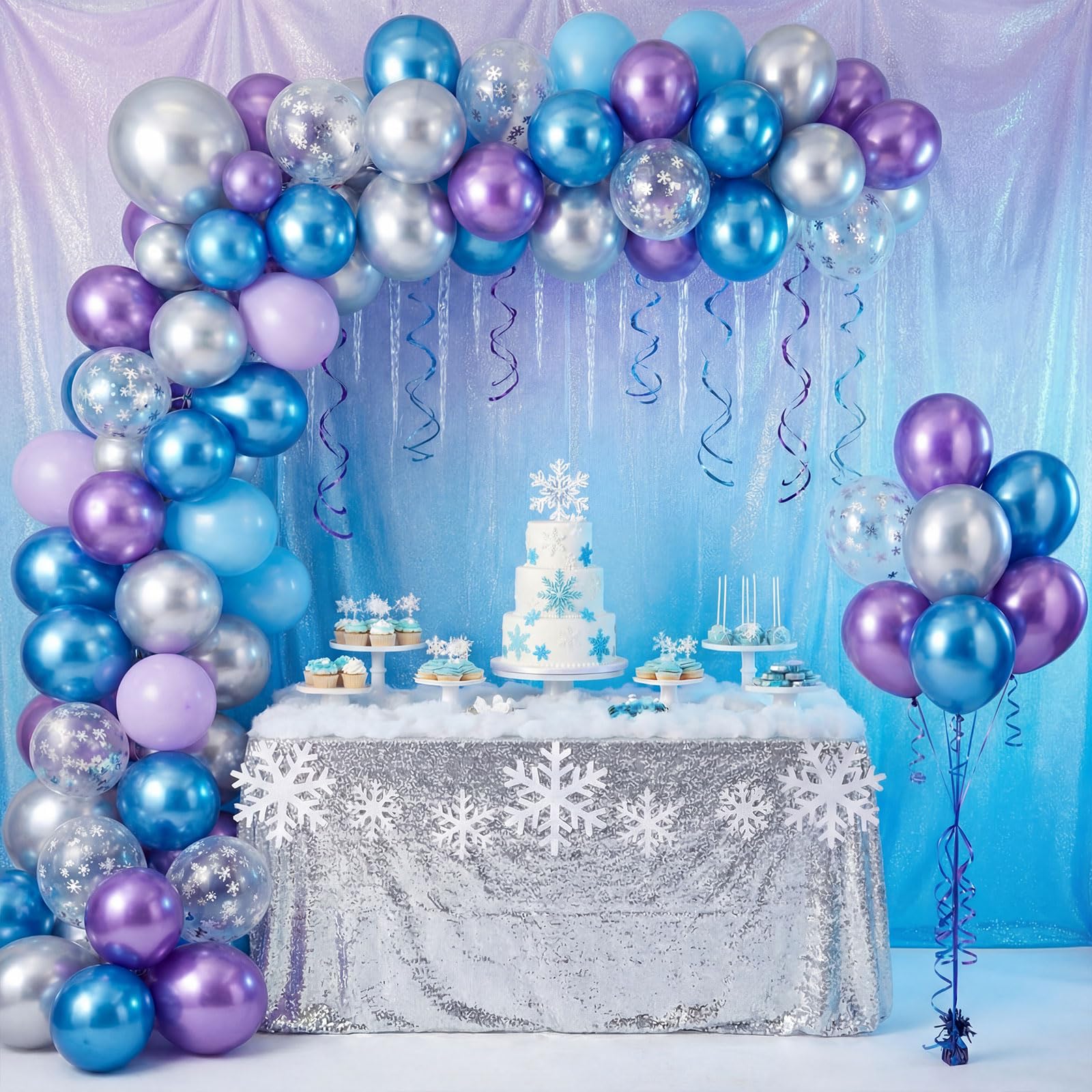 Civaner 48 Pcs Snowflake Balloons Bulk 12 Inches Pastel Blue Metallic