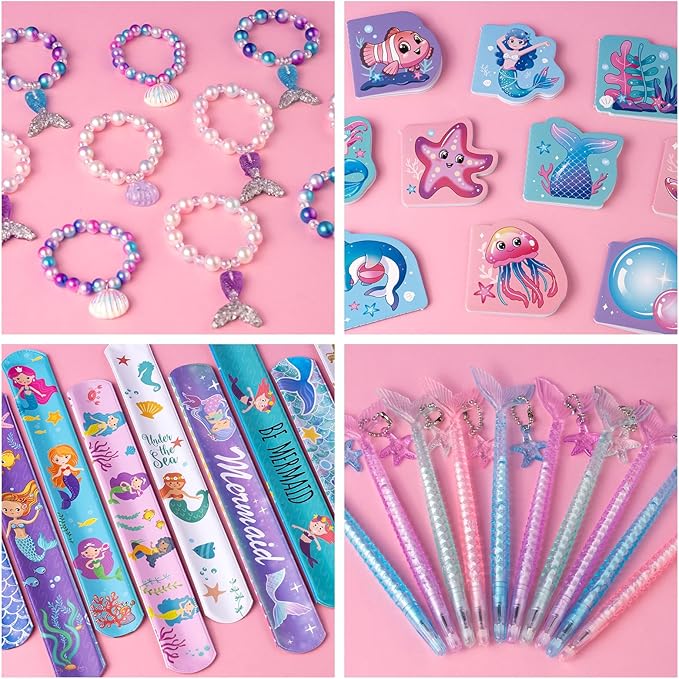 110Pcs Mermaid Party Favors Including Stampers Notebooks Mermaid