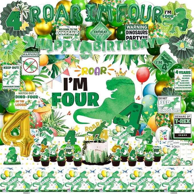 Roar Im 4 Dinosaur Party Decorations 134Pcs 4th Dinosaur Dino