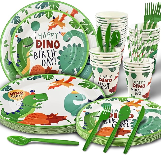 Party Spot! 172 Pcs Dinosaur Birthday Decorations 12 Tableware Sets