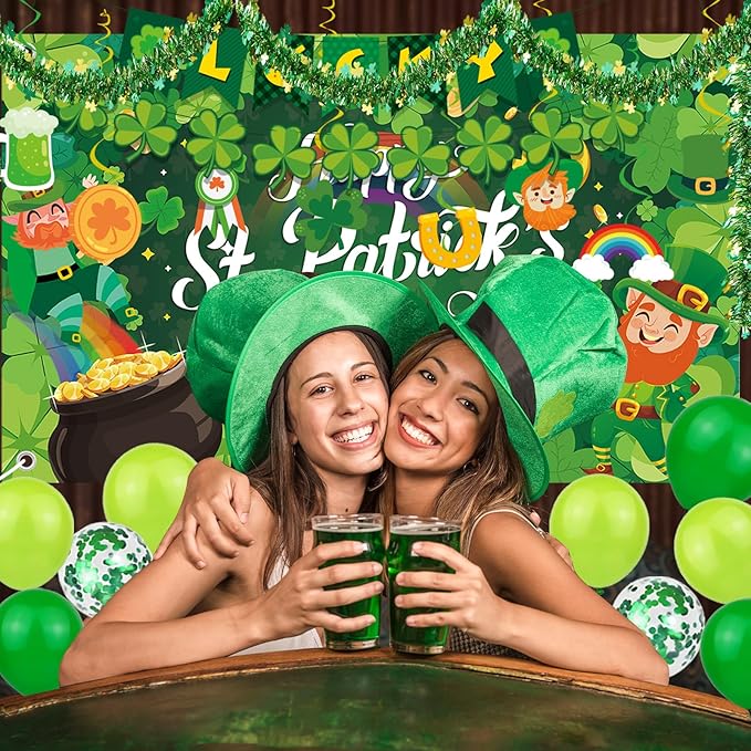 St Patrick's Day Party Decorations Set Backdrop Clover Banner Clover