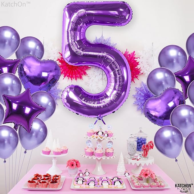 KatchOn, Giant Purple 5 Balloon Number - 40 Inch | Mylar Purple