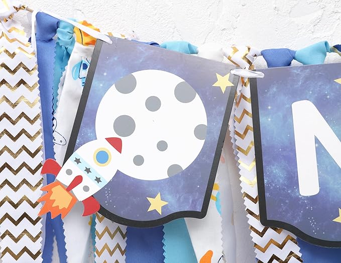Outer Space High Chair Banner Planets Astronaut Rocket 1st Birthday
