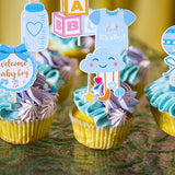36 Pack Gender Reveal Cupcake Toppers Glitter Bottle Little Star