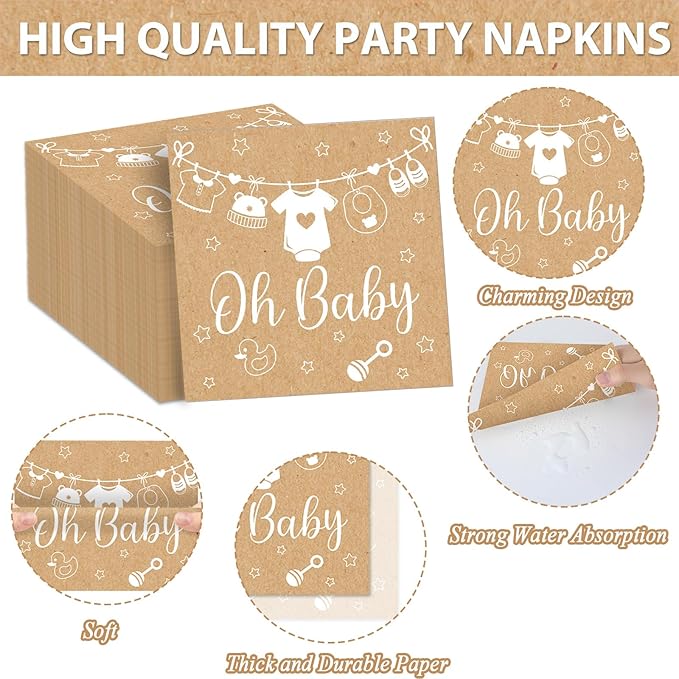 96Pcs Neutral Baby Shower Party Decorations Boho Baby Plates and