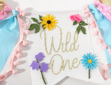 Wild flower High Chair Banner - Girls WildOne 1st Birthday Decoration