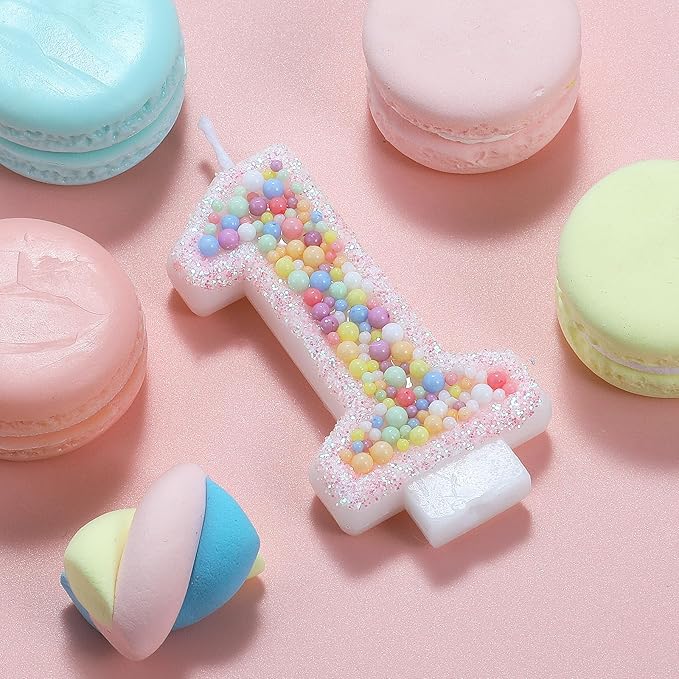 Pastel Macaron 1st Birthday Candle Sweet Pink Number 1 Candle Cake