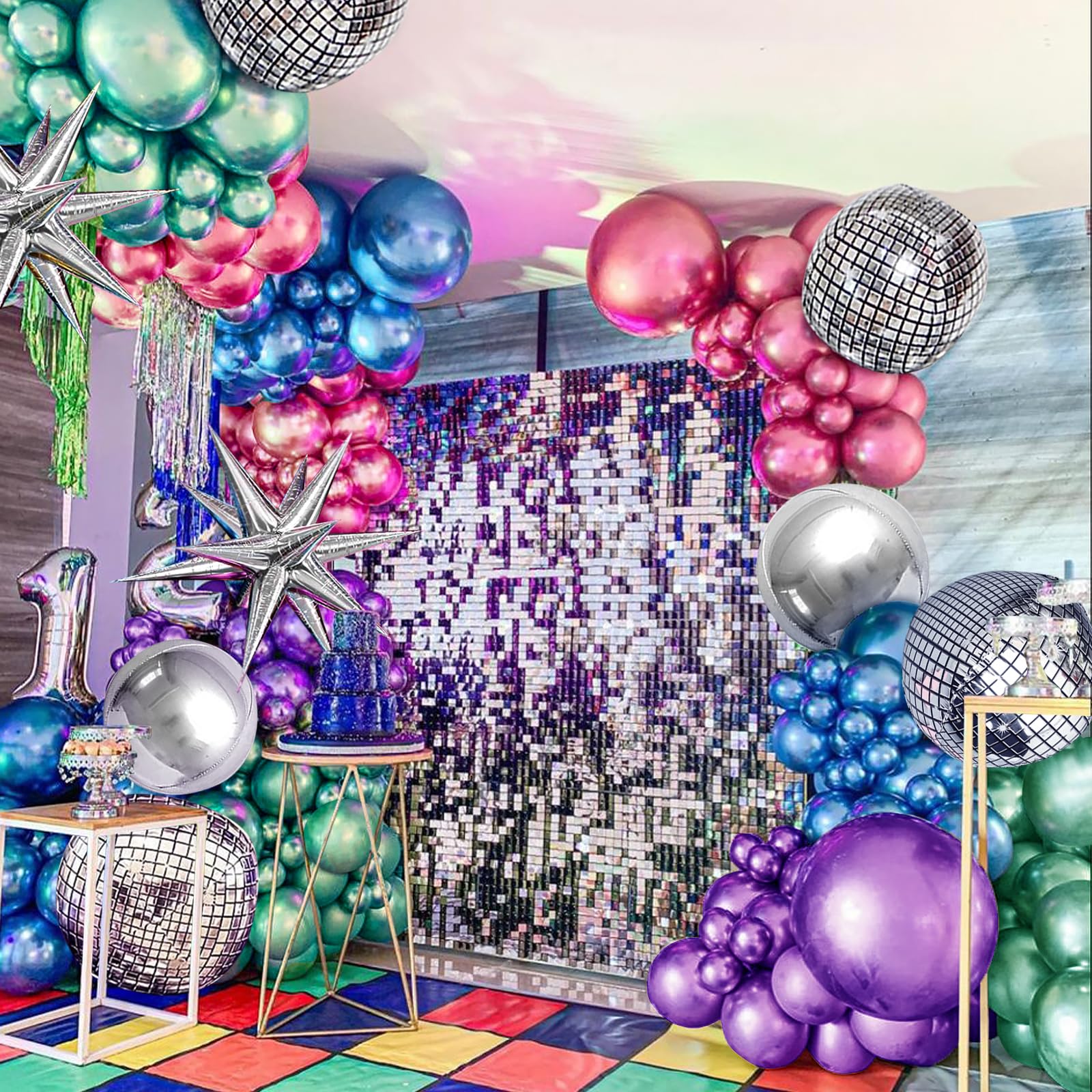 145PCS Metallic Balloon Garland Arch Kit with Chrome Blue Red Purple