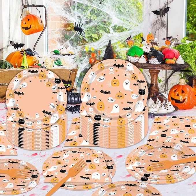 96 Pcs Halloween Plates and Napkins Ghost Spooktacular Halloween