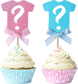 24 Pack Gender Reveal Cupcake Toppers Glitter Onesie Question Mark