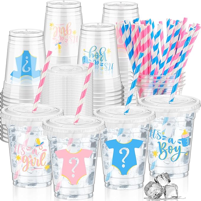 50 Pcs Gender Reveal Cups Gender Reveal Party Supplies 12 oz Party