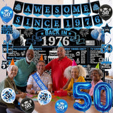 50th Birthday Decorations for Men Black Blue Back in 1976 Poster