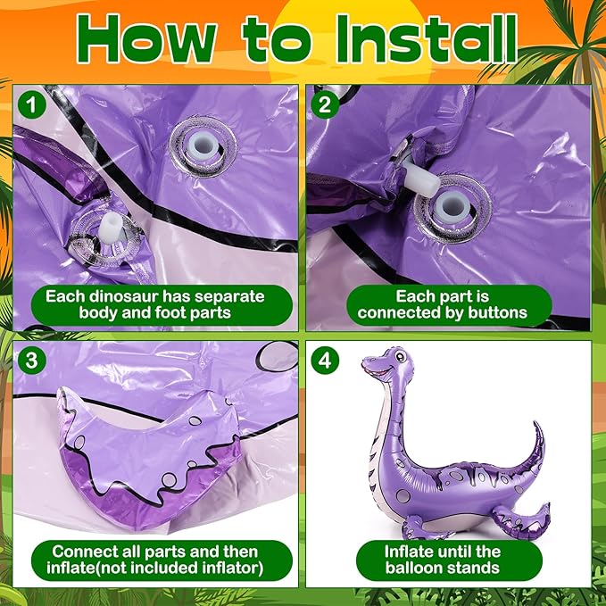 10 Pcs Giant Dinosaur Balloons 4d Dino Aluminum Foil Self Standing