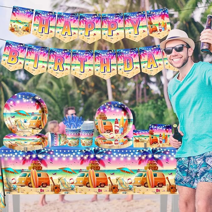 142pcs Sunset Beach Summer Tableware Set Beach Theme Party