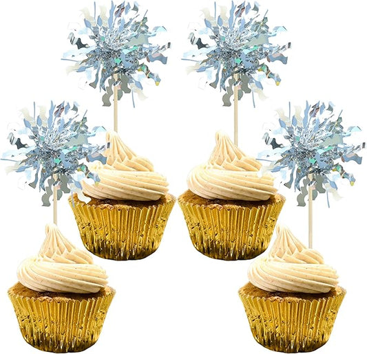 Gyufise 30Pcs Foil Firework Cupcake Toppers Sparkle Tinsel Cake #19