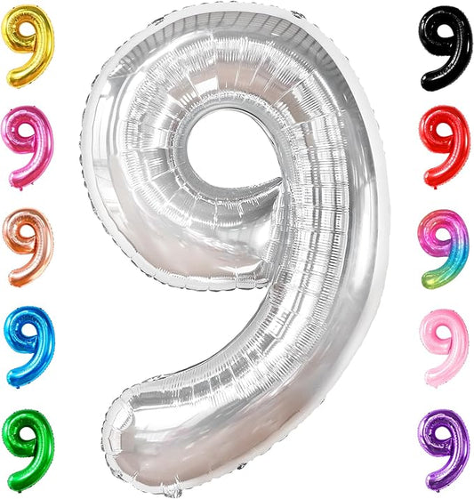 KatchOn, Giant Silver Number 9 Balloon - 40 Inch | Foil 9 Birthday