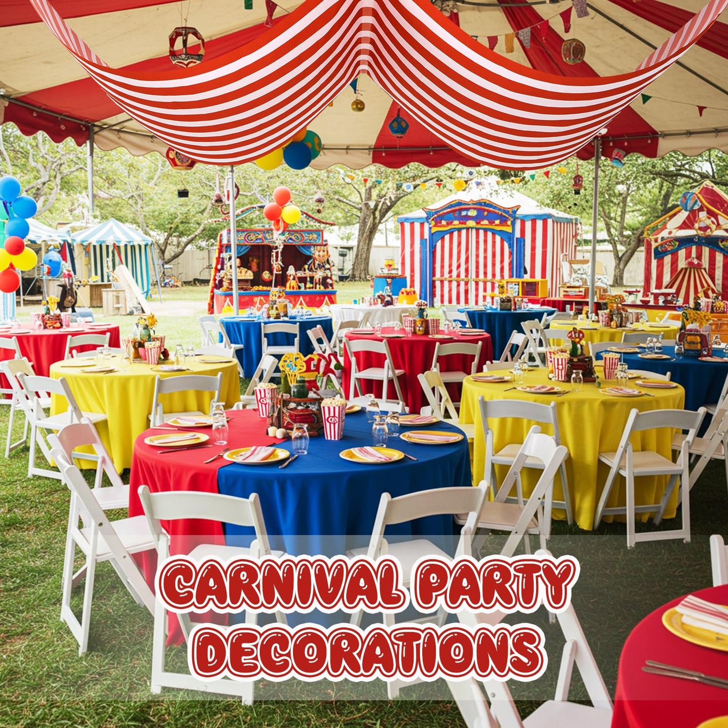 HunnmingRe 1 Pack Circus Halloween Decorations 32 Inch x 16 ft Red and