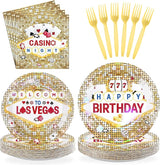 96Pcs Casino Theme Birthday Party Decorations Gold Glitter Plates