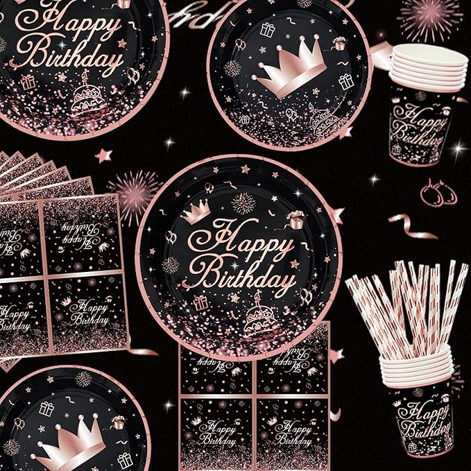 211 PCS Black and Rose Gold Party Decoration Rose Gold & Black Party