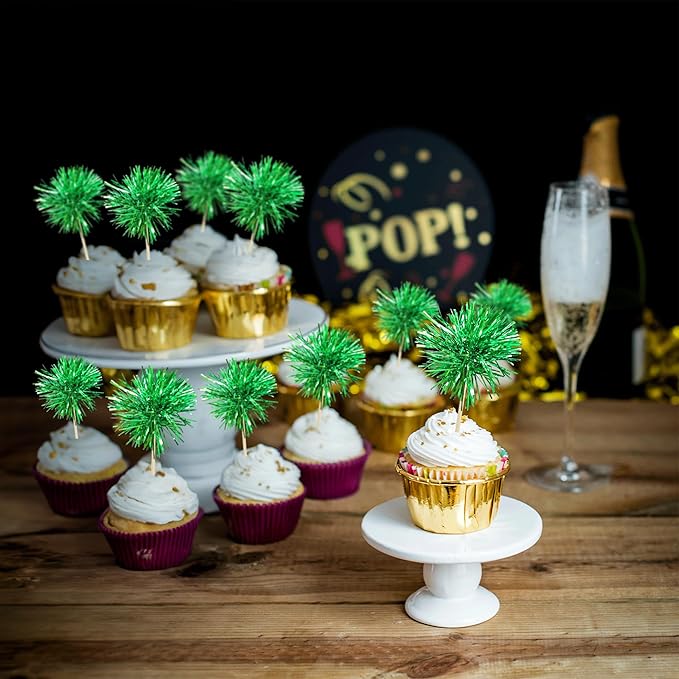Gyufise 30Pcs Foil Firework Cupcake Toppers Sparkle Tinsel Cake #8