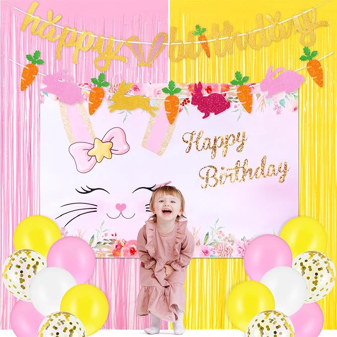 30 Pcs Easter Bunny Happy Birthday Decorations Set Include Rabbit