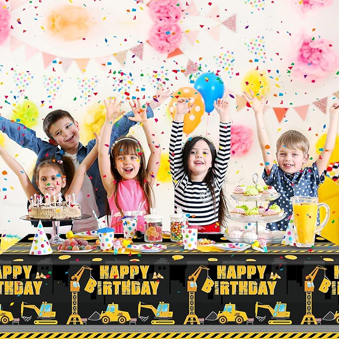 Tatuo Construction Happy Birthday Tablecloth Dump Truck Birthday