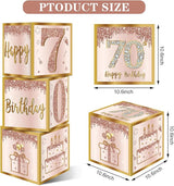 3Pcs 70th Birthday Decorations Boxes for Women Pink Rose Gold 70th