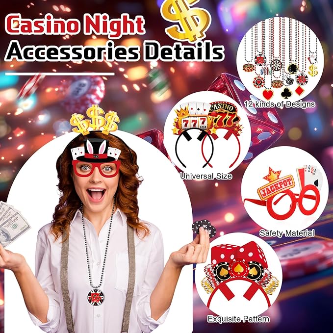 36 Pcs Casino Night Party Favors Casino Theme Felt Headband