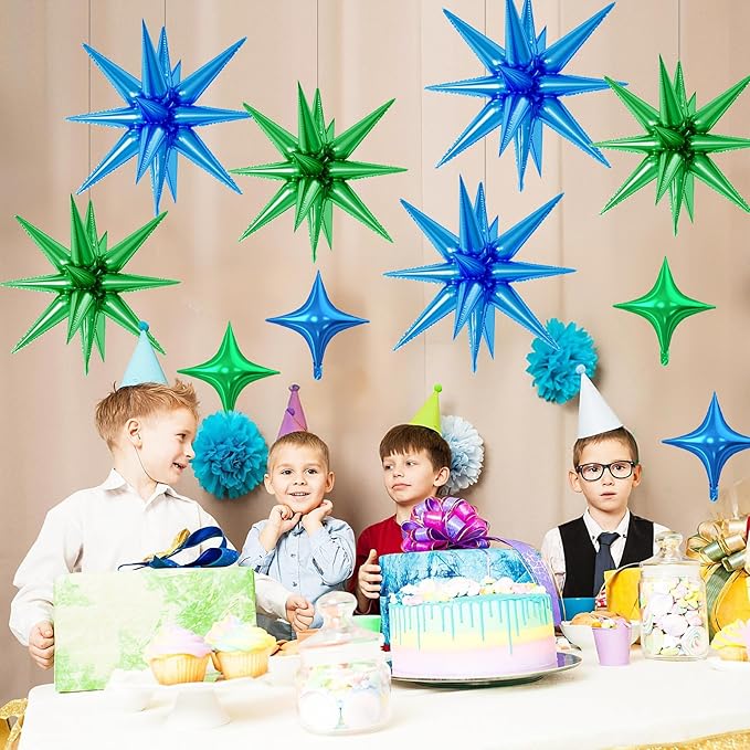 18 Pcs Green Blue Star Balloons, Blue and Green Balloon with 6 Pcs