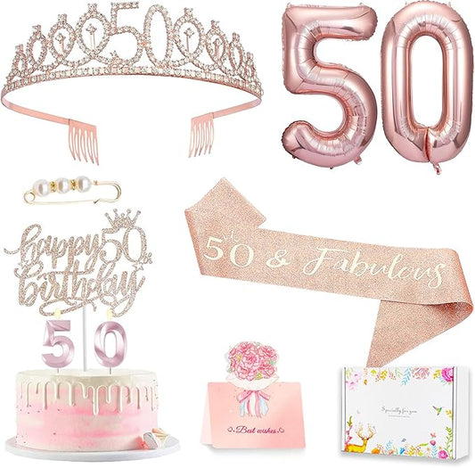 50th Birthday Gifts Decorations for Women Including 50th Cake
